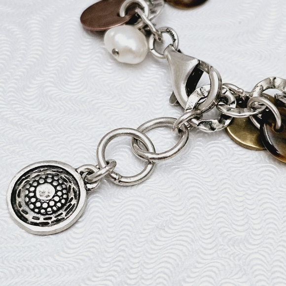 *SALE* Silpada Sterling Silver Bronze Copper Coin Pearl Cha Cha Bracelet B1853 - Picture 14 of 15